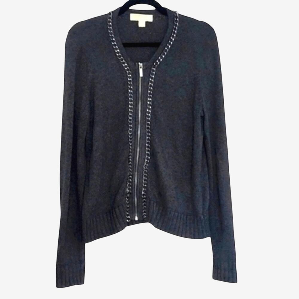 Michael Kors Cardigan Coastal Preppy Minimalist Zip Dark Gray Size M